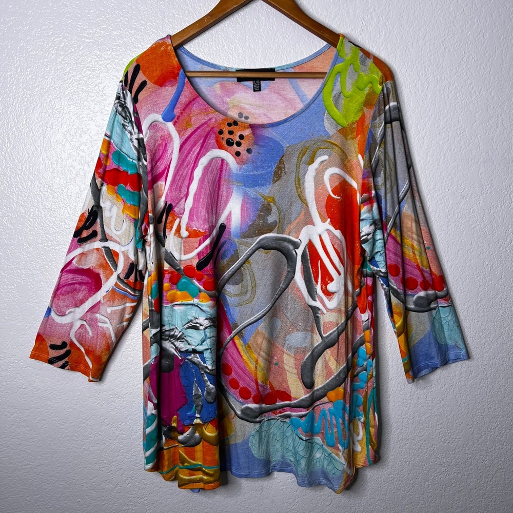 Claire Desjardins Sunrise Abstract Art Print Top Womens XL 3/4 Sleeve - Picture 2 of 9
